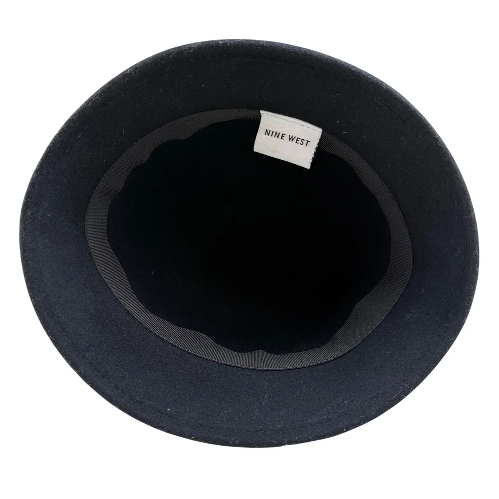Women's Nine West Wool Black Cloche Hat with‎ Flower Felt Accent